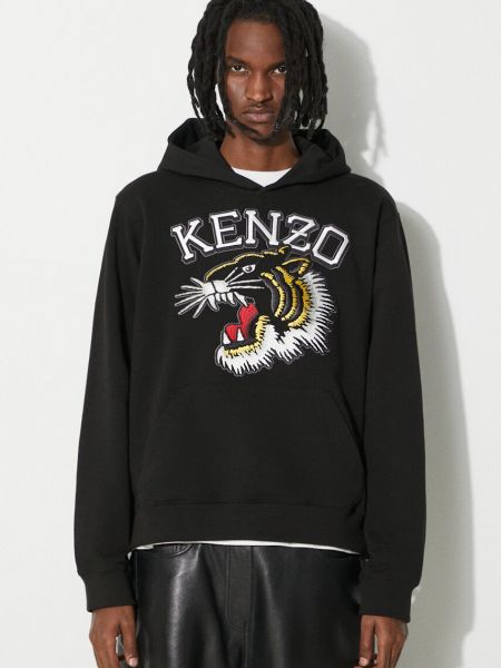 Pamučna hoodie s kapuljačom slim fit s uzorkom tigra Kenzo crna