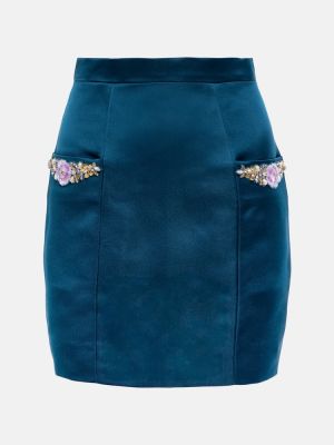 Jedwabna mini spódniczka z kryształkami Miss Sohee niebieska