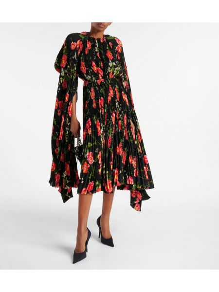 Plisirana midi obleka s cvetličnim vzorcem Balenciaga