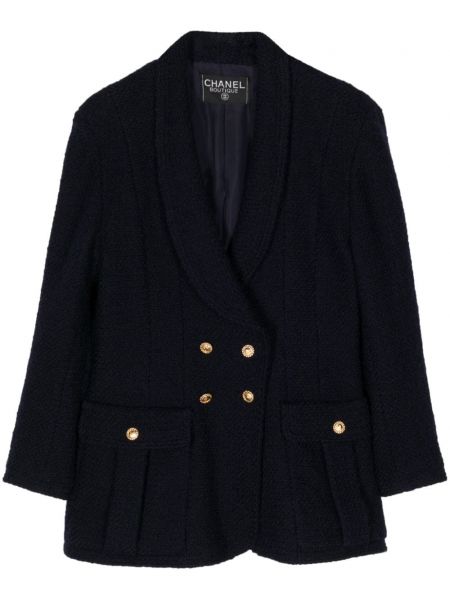 Długa kurtka tweedowa Chanel Pre-owned niebieska