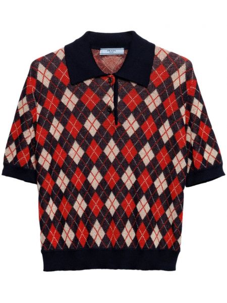 Argyle strikket poloshirt i bomuld Prada blå