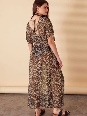 Леопардовое шифоновое длинное платье с принтом Accessorize коричневое