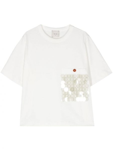 Bavlnené flitrované tričko Alysi biela