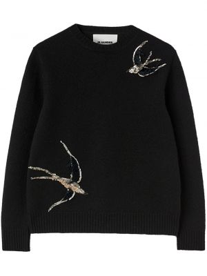 Džemper sa šljokicama s okruglim izrezom Jil Sander crna