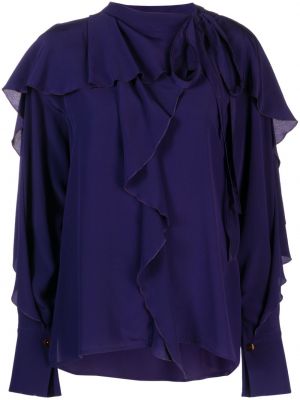 Копринена блуза с волани Victoria Beckham виолетово