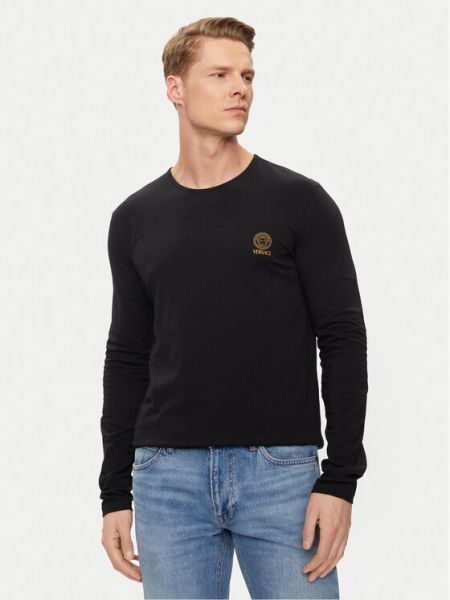 Slim fit tričko s dlouhým rukávem Versace černé