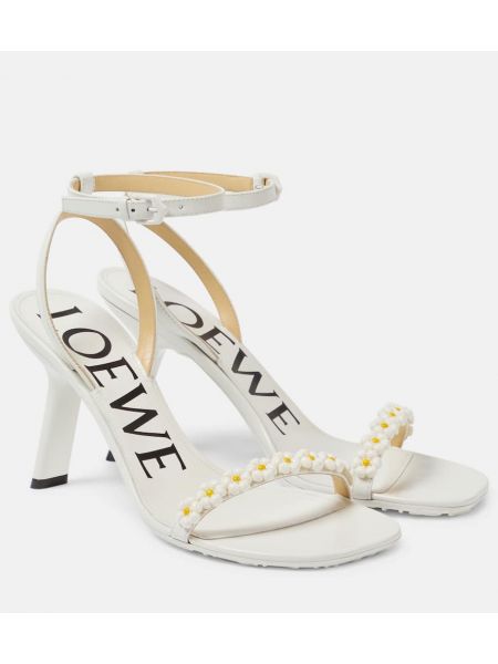 Usnjene sandali s cvetličnim vzorcem Loewe bela