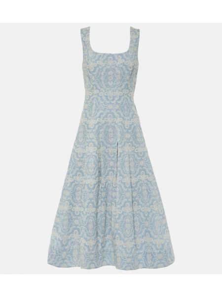 Bavlnený midi šaty s potlačou Veronica Beard modrá
