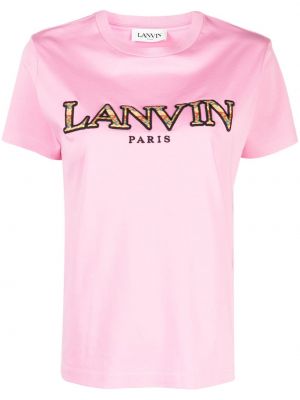 Kokvilnas t-krekls ar izšuvumiem Lanvin rozā