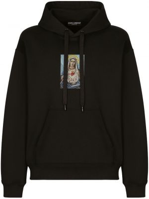 Pamučna hoodie s kapuljačom s printom Dolce & Gabbana crna