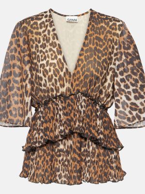 Bluza s printom s leopard uzorkom Ganni smeđa