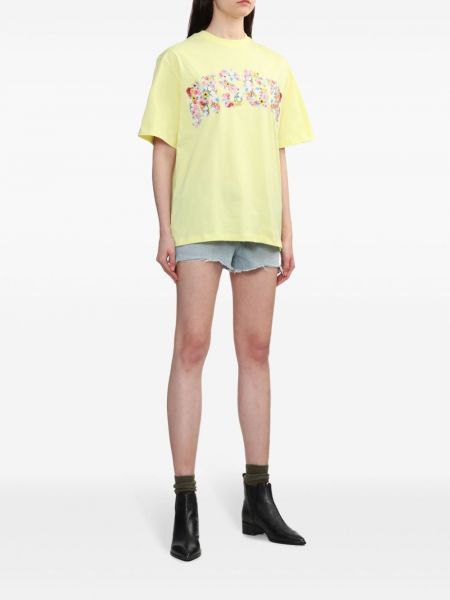 Kokvilnas t-krekls ar ziediem ar apdruku Msgm dzeltens