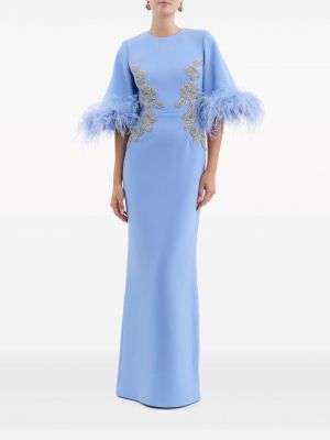 Večerní šaty s výšivkou z peří Rebecca Vallance modré