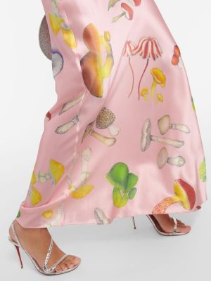 Копринена макси рокля с принт Rodarte розово