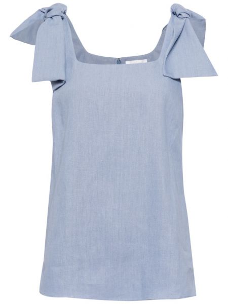 Leinen top mit schleife Chloé blau