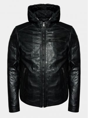 Slim fit kožená bunda s kapucí Serge Pariente černá