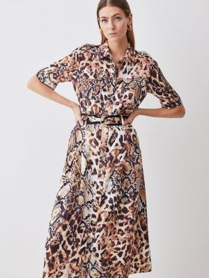 Льняное платье-рубашка с принтом с животным принтом Karen Millen