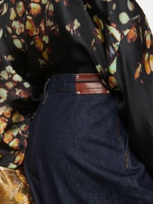 Jeansy z wysoką talią relaxed fit plisowane Dries Van Noten niebieskie