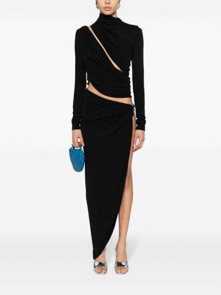 Drapované asymetrické dlouhé šaty Christopher Esber černé