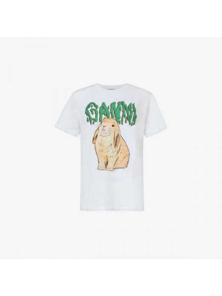 Хлопковая футболка с принтом Ganni белая