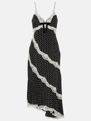 Svilena midi haljina na točke s čipkom Alessandra Rich crna
