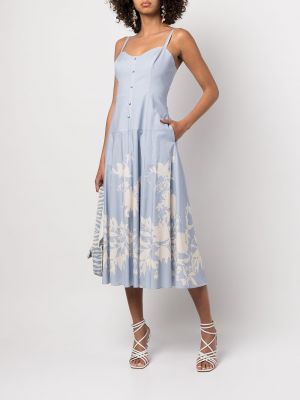 Sukienka koktajlowa bez rękawów w kwiatki z nadrukiem Marchesa Notte niebieska