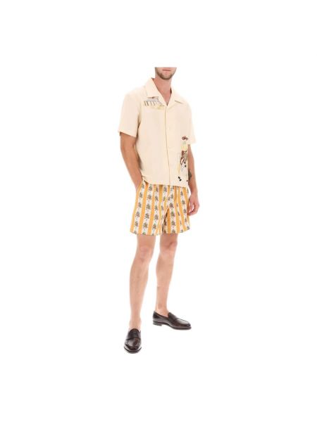 Pantalones cortos de lino a rayas Bode amarillo