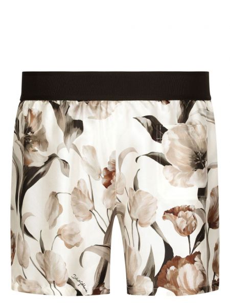 Svilene kratke hlače s cvetličnim vzorcem s potiskom Dolce & Gabbana bela
