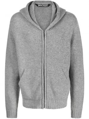 Pletena hoodie s kapuljačom s patentnim zatvaračem Palm Angels siva