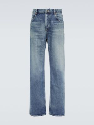 Straight leg jeans di velluto a coste baggy Saint Laurent blu