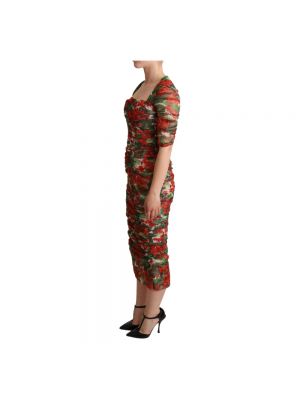 Sukienka midi w kwiatki Dolce And Gabbana czerwona