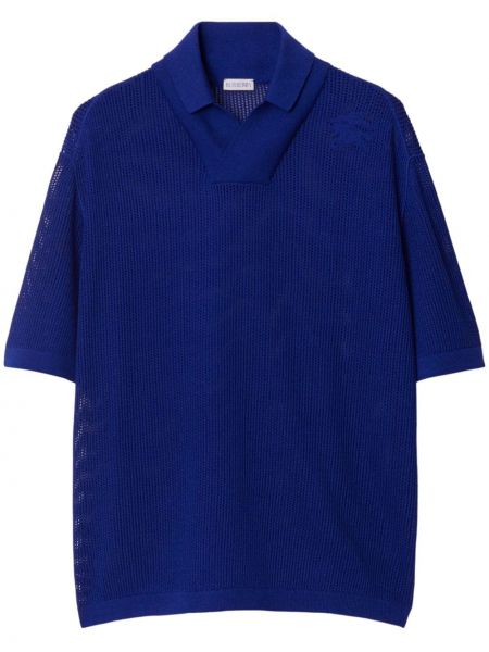 Мрежеста плетена поло тениска Burberry синьо
