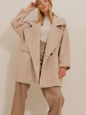 Palton cu buzunare cu model herringbone Trend Alaçatı Stili