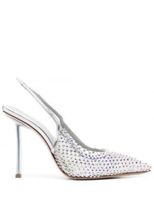 Pantofi cu toc slingback de cristal Le Silla argintiu