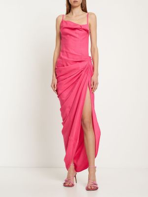 Viskózové dlouhé šaty Jacquemus ružová