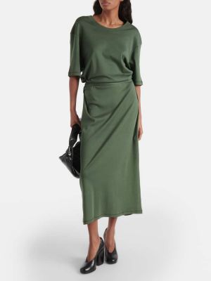 Βαμβακερή μίντι φόρεμα από ζέρσεϋ Lemaire πράσινο