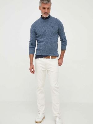 Sweter wełniany Barbour niebieski