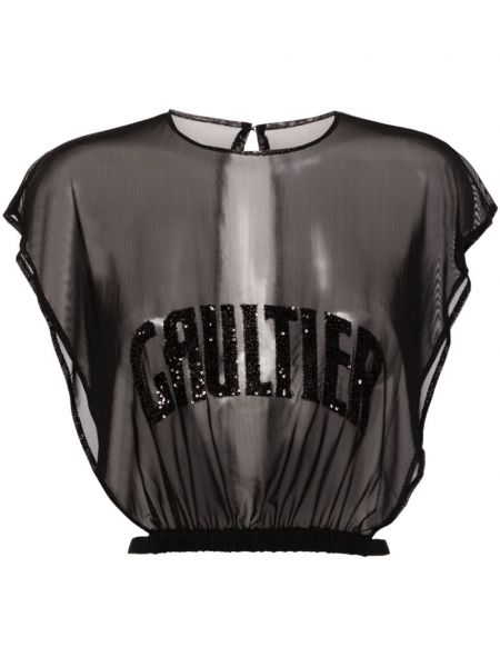 Прозрачен кроп топ с пайети Jean Paul Gaultier черно