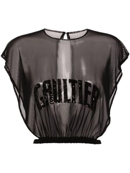 Transparenter pailletten crop top Jean Paul Gaultier schwarz