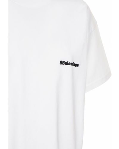 Bavlnené priliehavé tričko s výšivkou Balenciaga biela