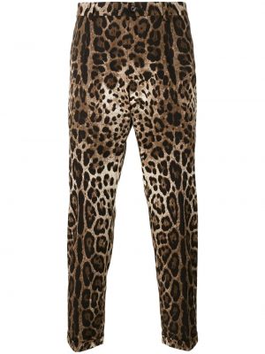 Raštuotos tiesios kelnės leopardinės Dolce & Gabbana ruda