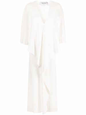 Vestido de noche con escote v drapeado Valentino blanco
