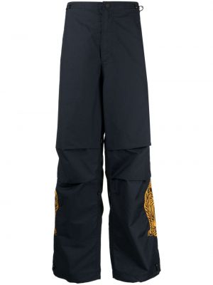 Tigrované rovné nohavice s potlačou Maharishi modrá