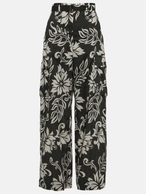 Relaxed fit hlače z visokim pasom s cvetličnim vzorcem Sacai črna