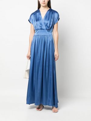 Satynowa sukienka wieczorowa drapowana Semicouture niebieska