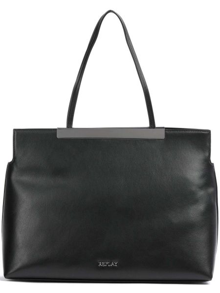 Кожаная сумка шоппер из искусственной кожи Replay черная