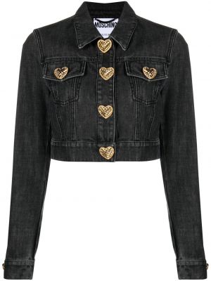 Džínová bunda s knoflíky se srdcovým vzorem Moschino černá