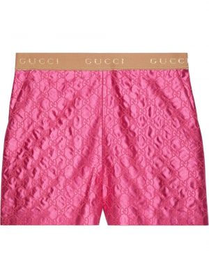 Hedvábné kraťasy s výšivkou Gucci růžové
