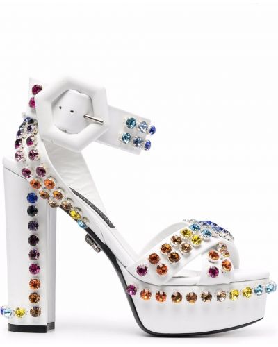 Sandały z kryształkami Philipp Plein białe