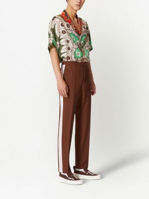 Pruhované vlněné rovné kalhoty Valentino hnědé